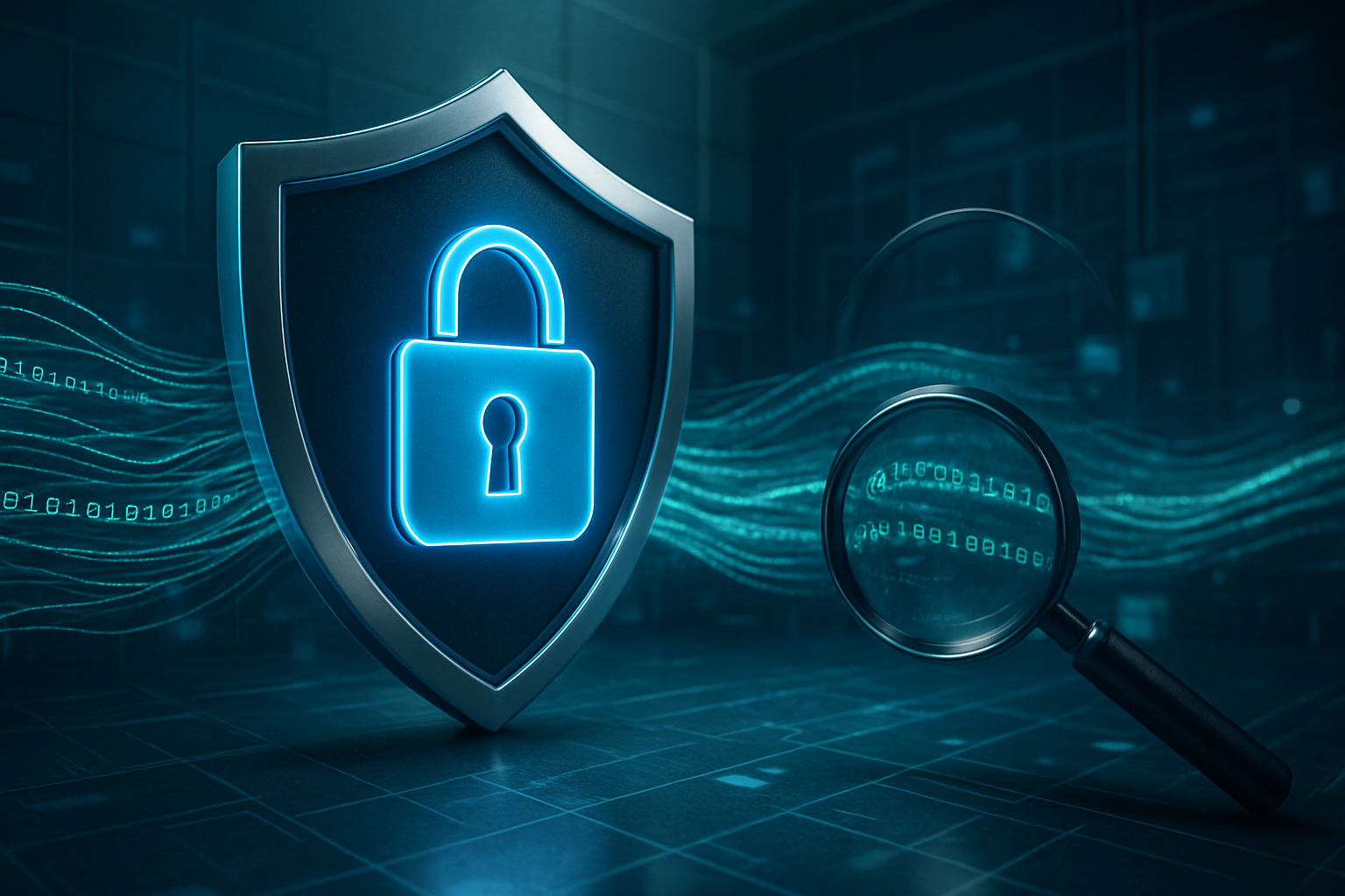 A digital illustration symbolizing robust data security, featuring a glowing shield and lock icon protecting streams of encrypted data, representing ONPASSIVE's new security protocols and commitment to user protection.