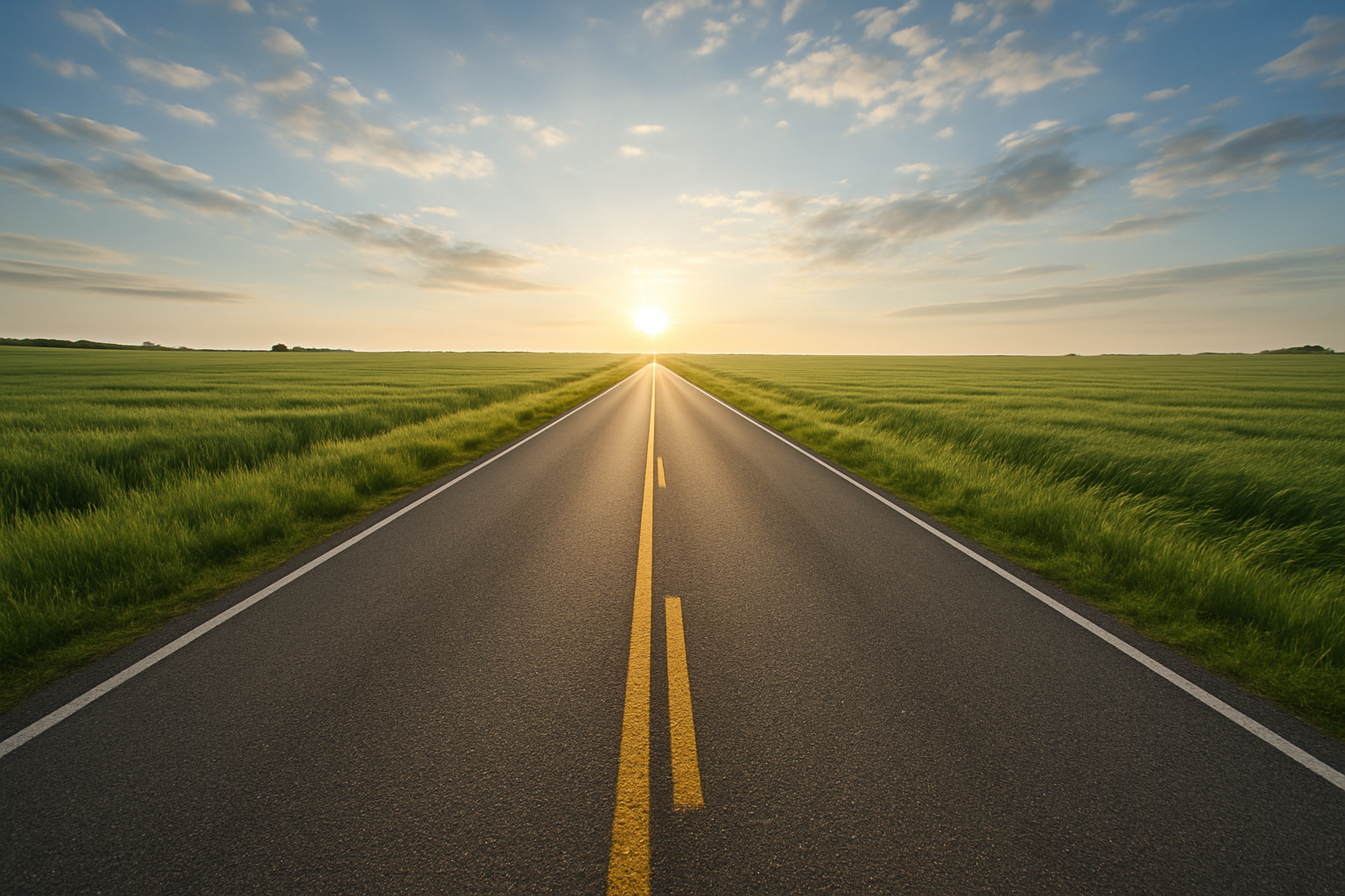 onews-road-to-success Open road leading to bright sunrise, symbolizing new beginnings.