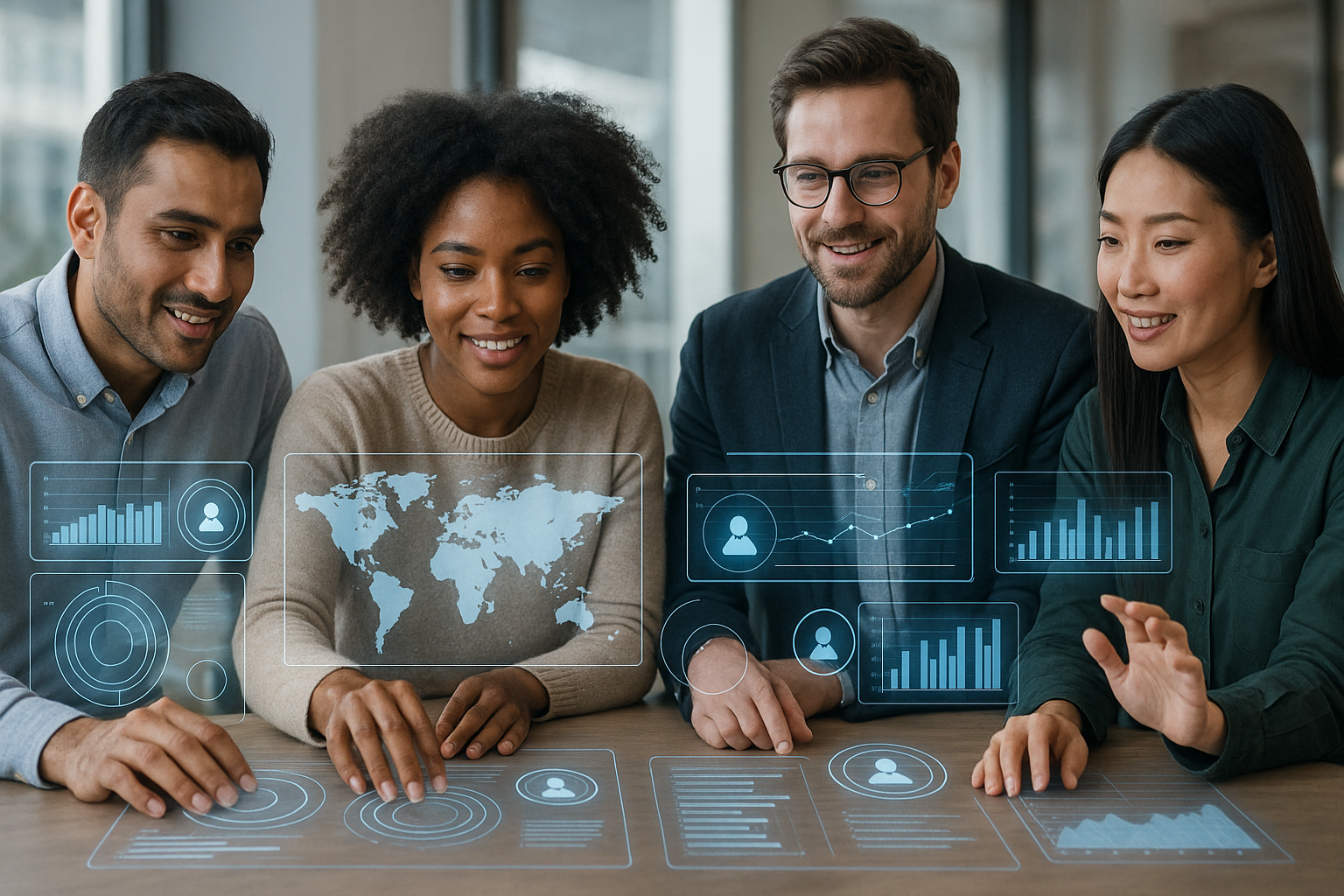 Diverse global users collaborating digitally, showcasing ONPASSIVE's worldwide community