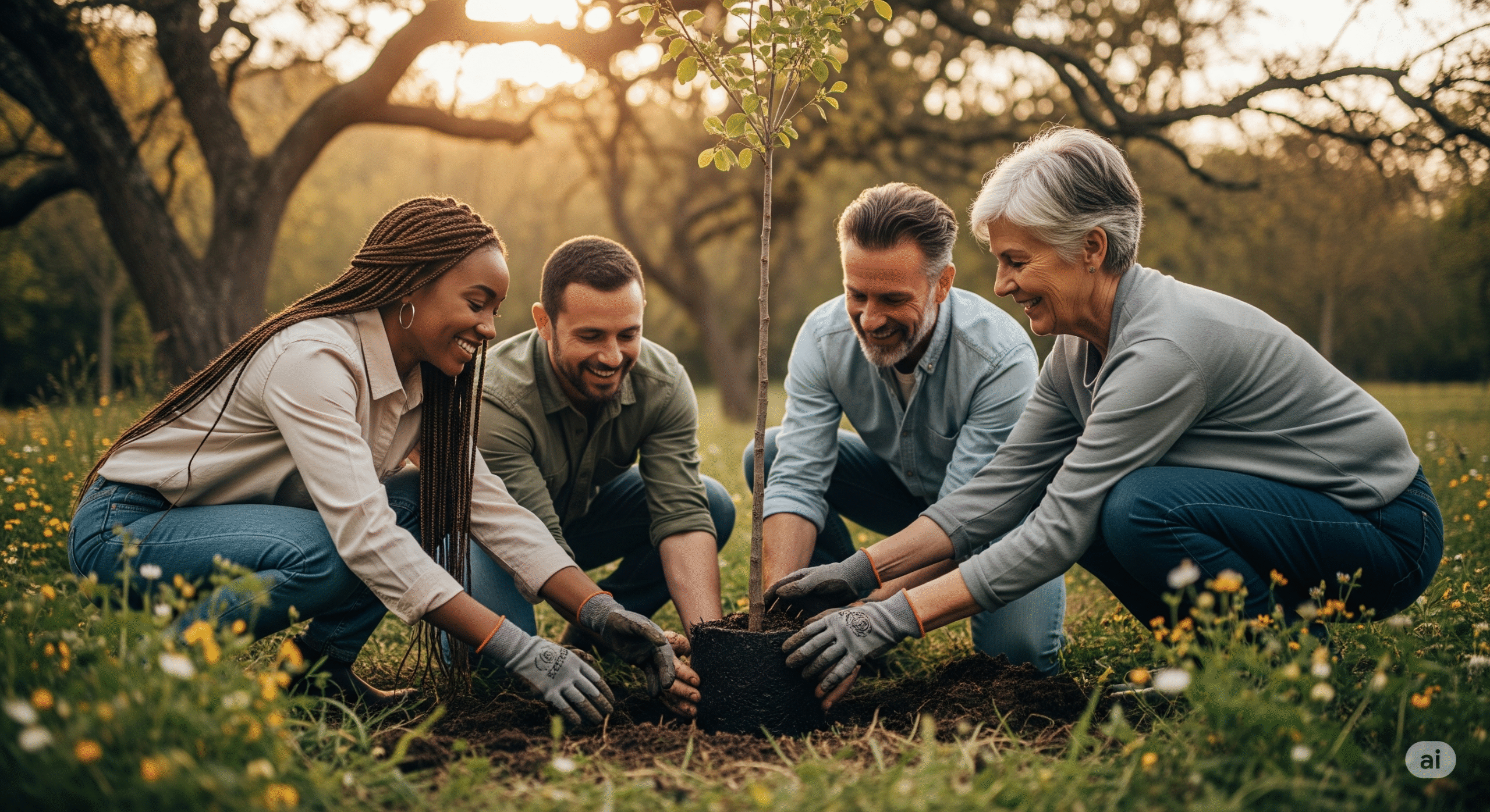 Community planting tree for unified vision for success and lasting legacy